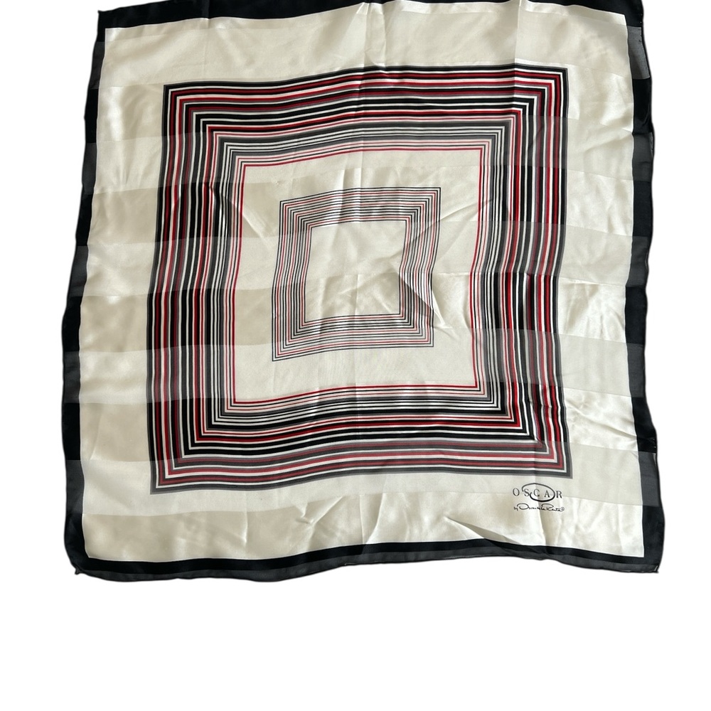 Oscar de la Renta Striped Silk Scarf – Black, Red & White (NWT)